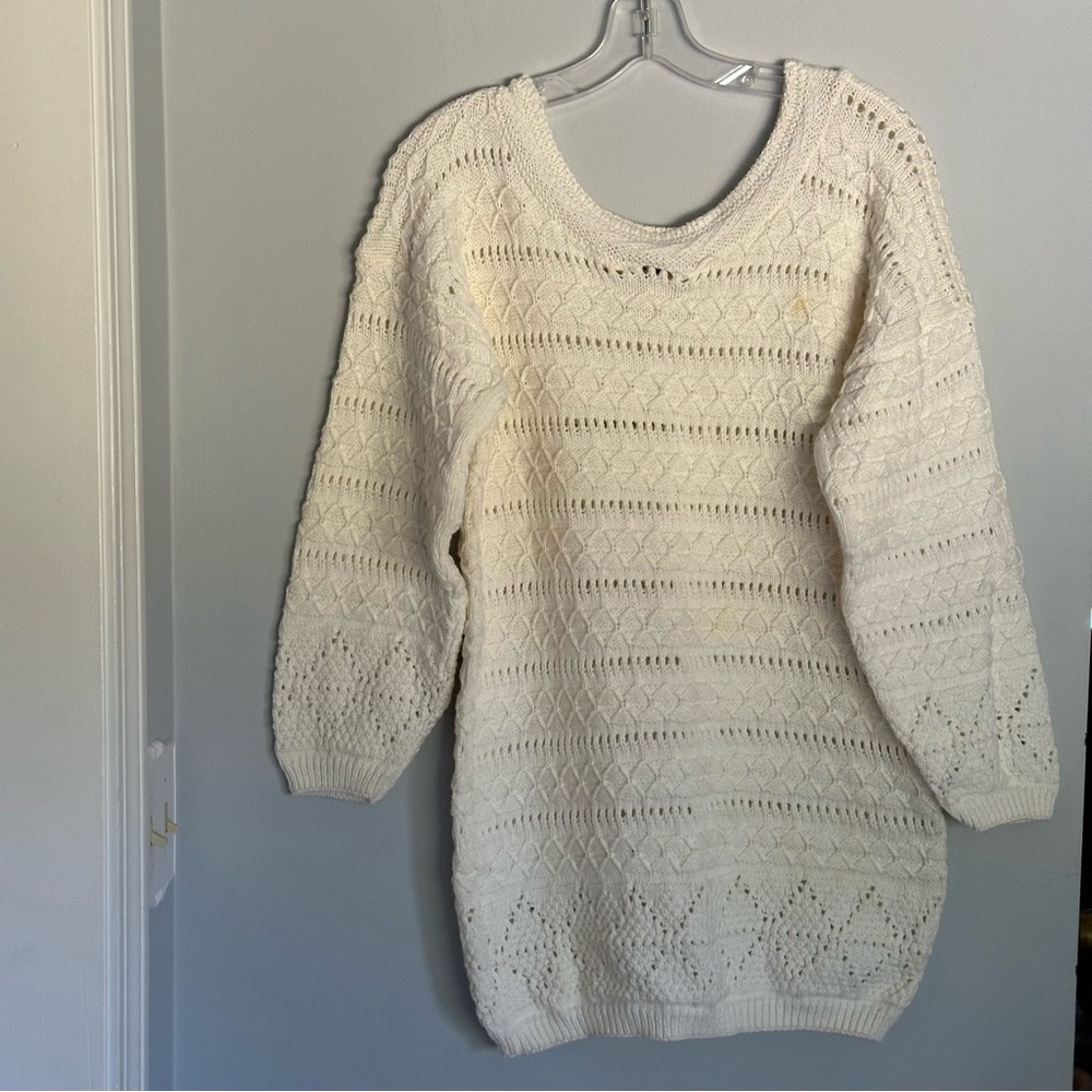 Elegant Women's Ivory Knit Sweater 100% Cotton hand knit USA